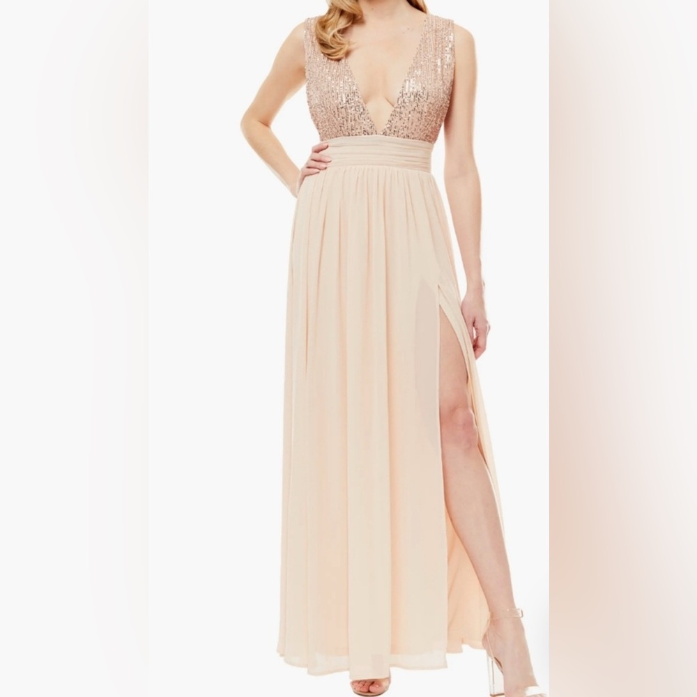 NWT Love by Design Daphne Sequin Top Dress Gown in Champagne *check measurements